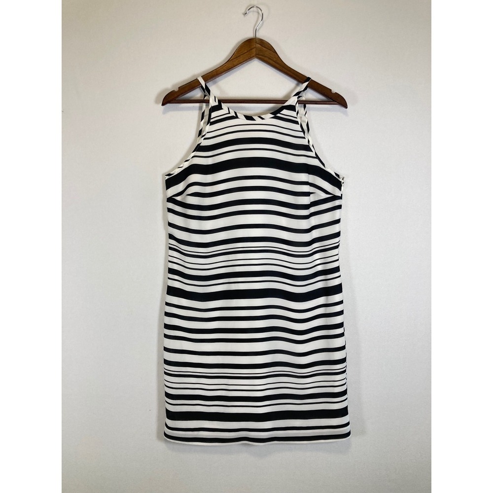 Mod Chic Banana Republic Womens Size 8 Black White Striped Halter Shift Dress - Picture 1 of 11